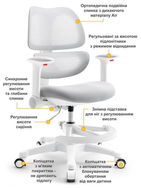 Дитяче ортопедичне крісло Mealux Dream Air Grey Y-607 G фото