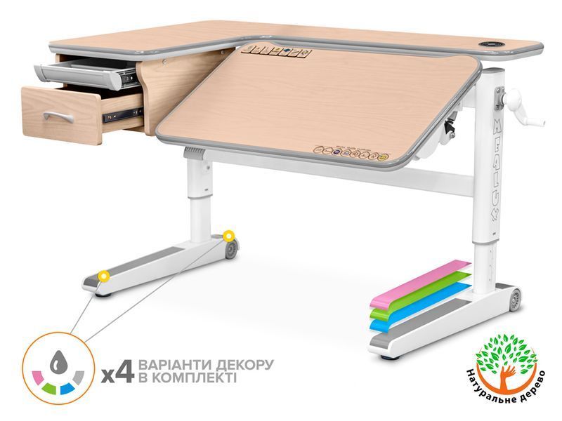 Дитячий стіл Mealux Woodville Multicolor Energy стільниця клен / накладки на ніжках сірі BD-850 MG/MC Energy фото