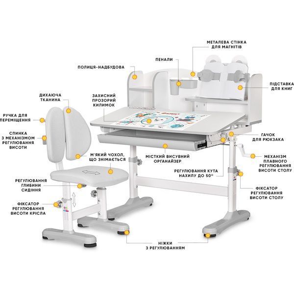 Комплект парта і стілець Evo-Kids BD-29 G Panda XL BD-29 G фото