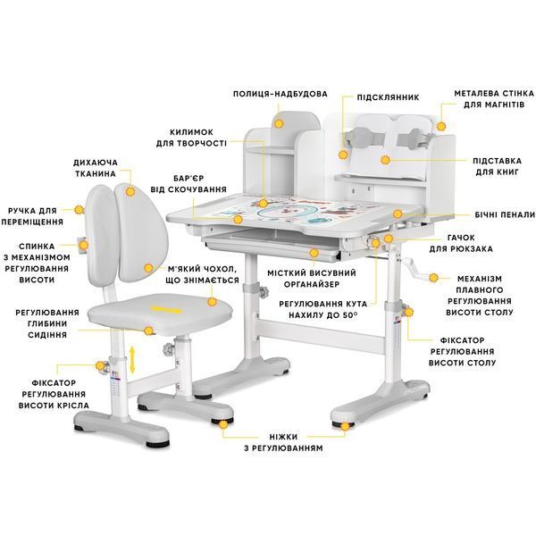 Комплект парта і стілець Evo-Kids BD-28 Panda Grey BD-28 G фото