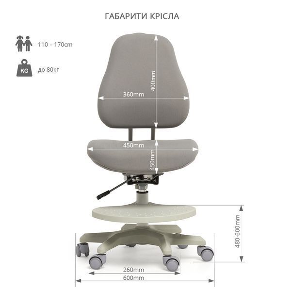 Комплект для підлітка парта Fundesk Fiore II Grey + крісло ортопедичне Cubby Paeonia Grey 1645005941 фото