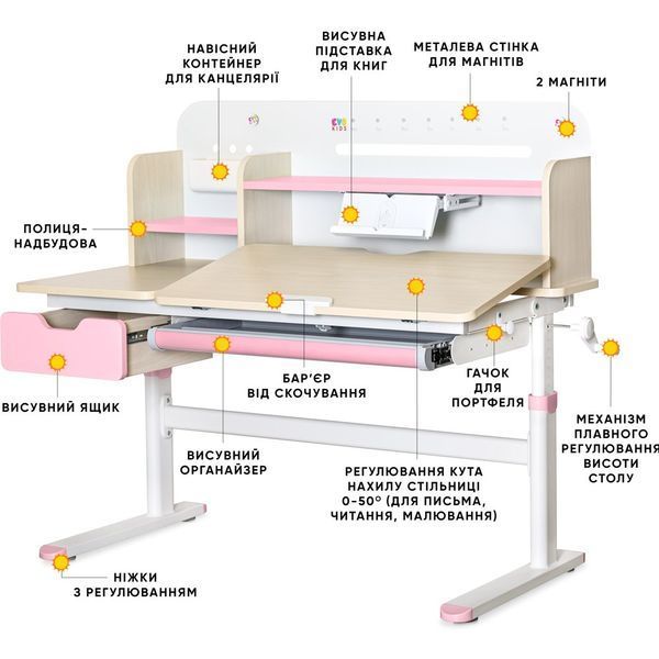 Дитячий стіл Evo-kids TH-360 Plus Pink TH-360 TG/PN Plus фото