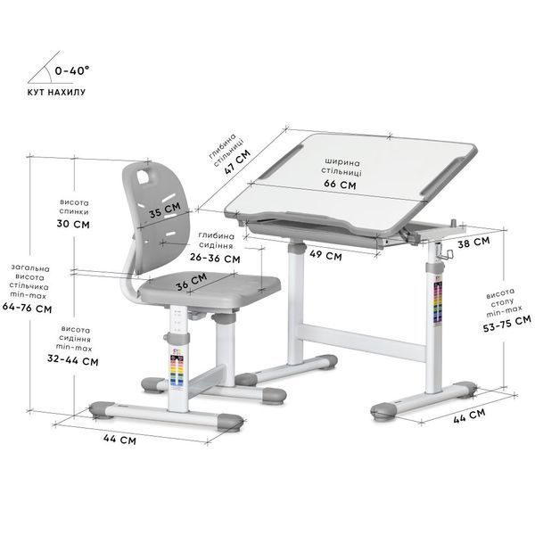 Комплект Evo-kids (стіл+крісло) Evo-06 Plus Grey Evo-06 Plus G фото