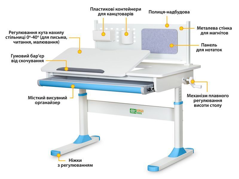 Дитячий стіл з регулюванням висоти ErgoKids TH-325 Blue TH-325 W/BL фото