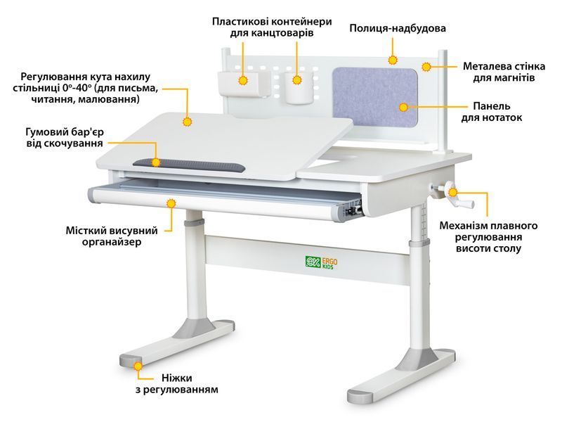 Дитячий стіл з регулюванням висоти ErgoKids TH-325 Grey TH-325 W/G фото